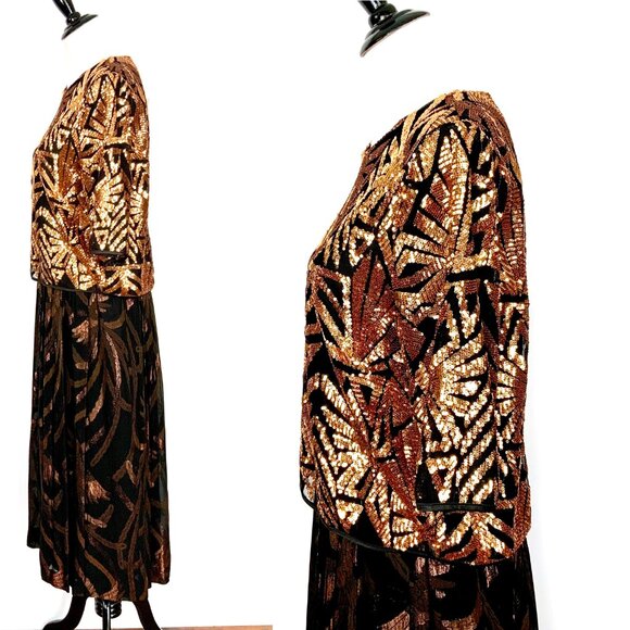 New Everly Sequin Gold Copper Geometric Pattern Glam Party Top Sz M - Picture 7 of 16